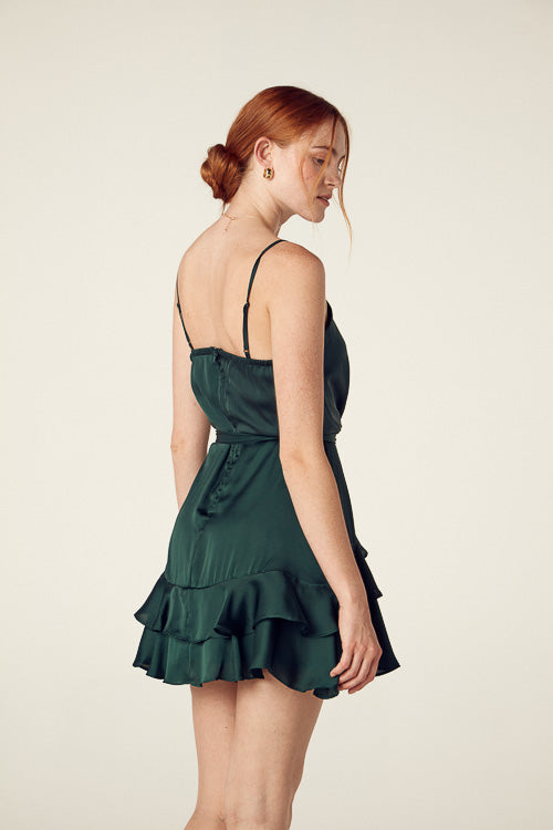 Short Green Strappy Ruffle Dress - Trixxi Clothing