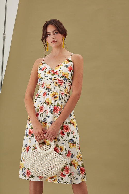 Cream Floral Midi Dress - Trixxi Clothing