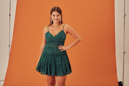 Green Woven Floral Dress - Trixxi Clothing