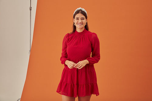 Red Dot Long Sleeve Dress - Trixxi Clothing