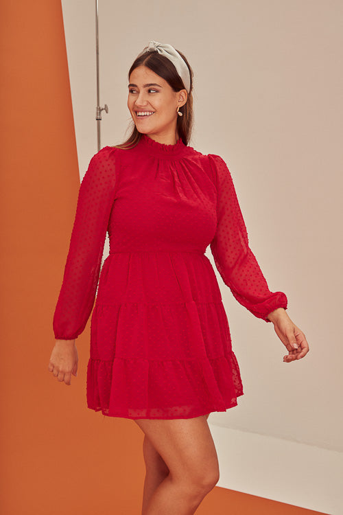 Red Dot Long Sleeve Dress - Trixxi Clothing