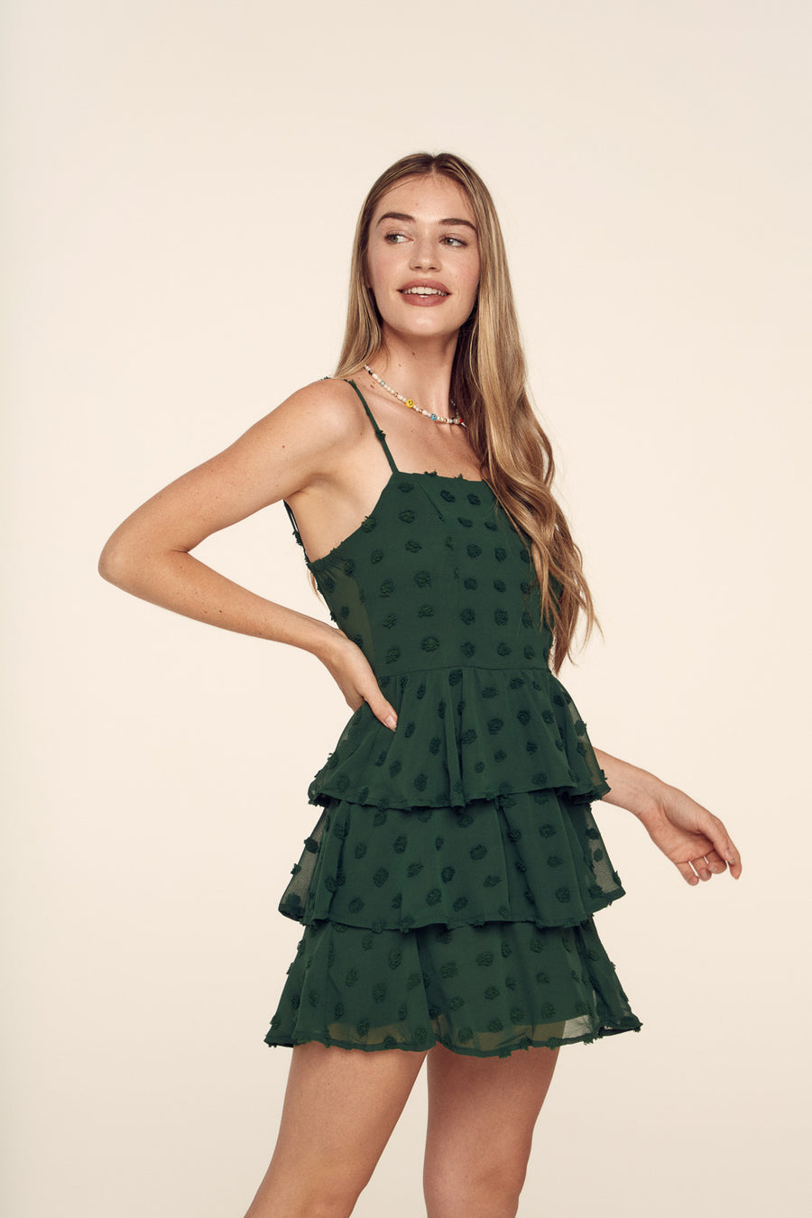 Emerald Dot Tier Dress - Trixxi Clothing