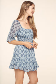 Blue Floral Dress - Trixxi Clothing