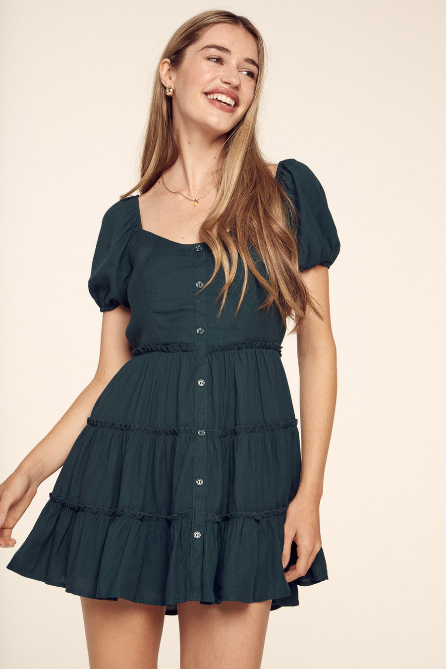 Pine Button Front Dress - Trixxi Clothing